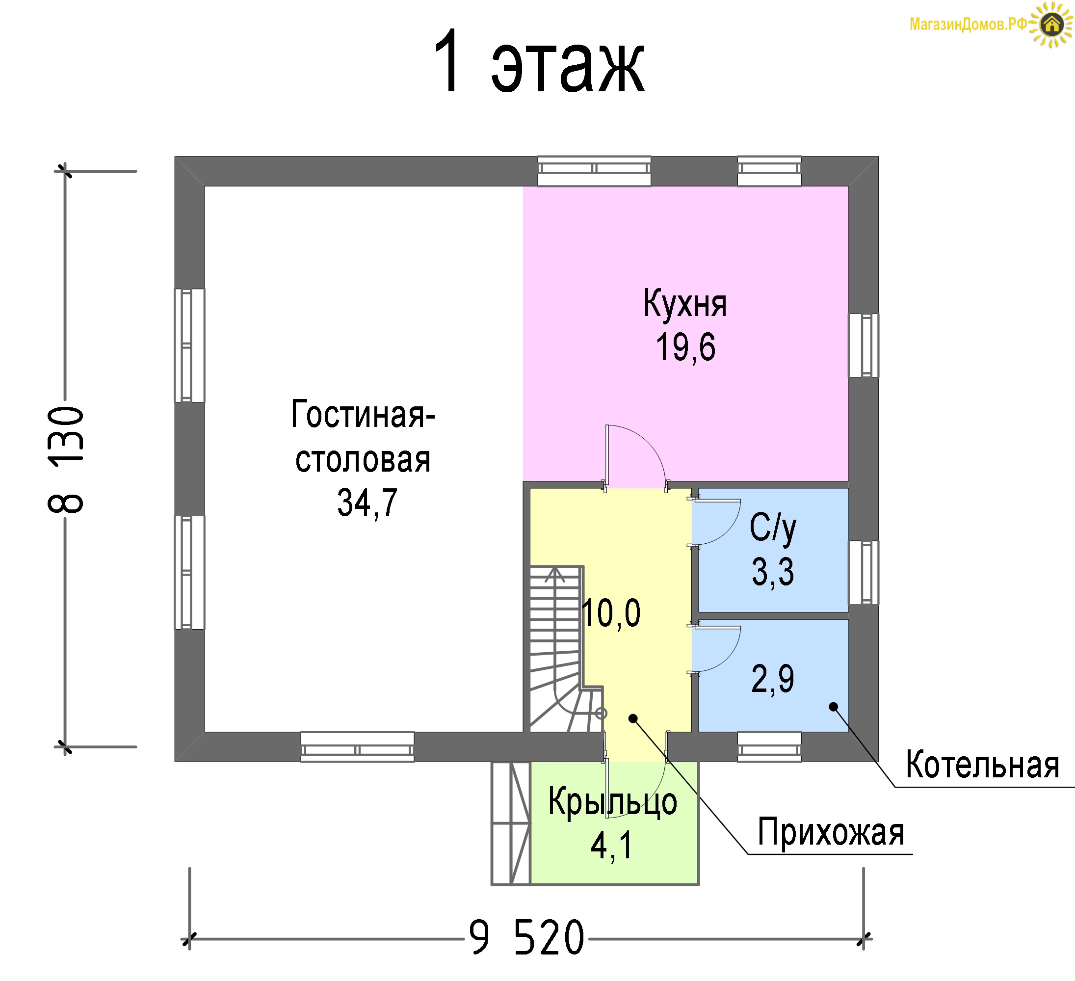 Дом из газобетона 8х10 под ключ в Москве, площадь 125 м2, 2 этажа. Проект и  цена на сайте компании Светлый Дом